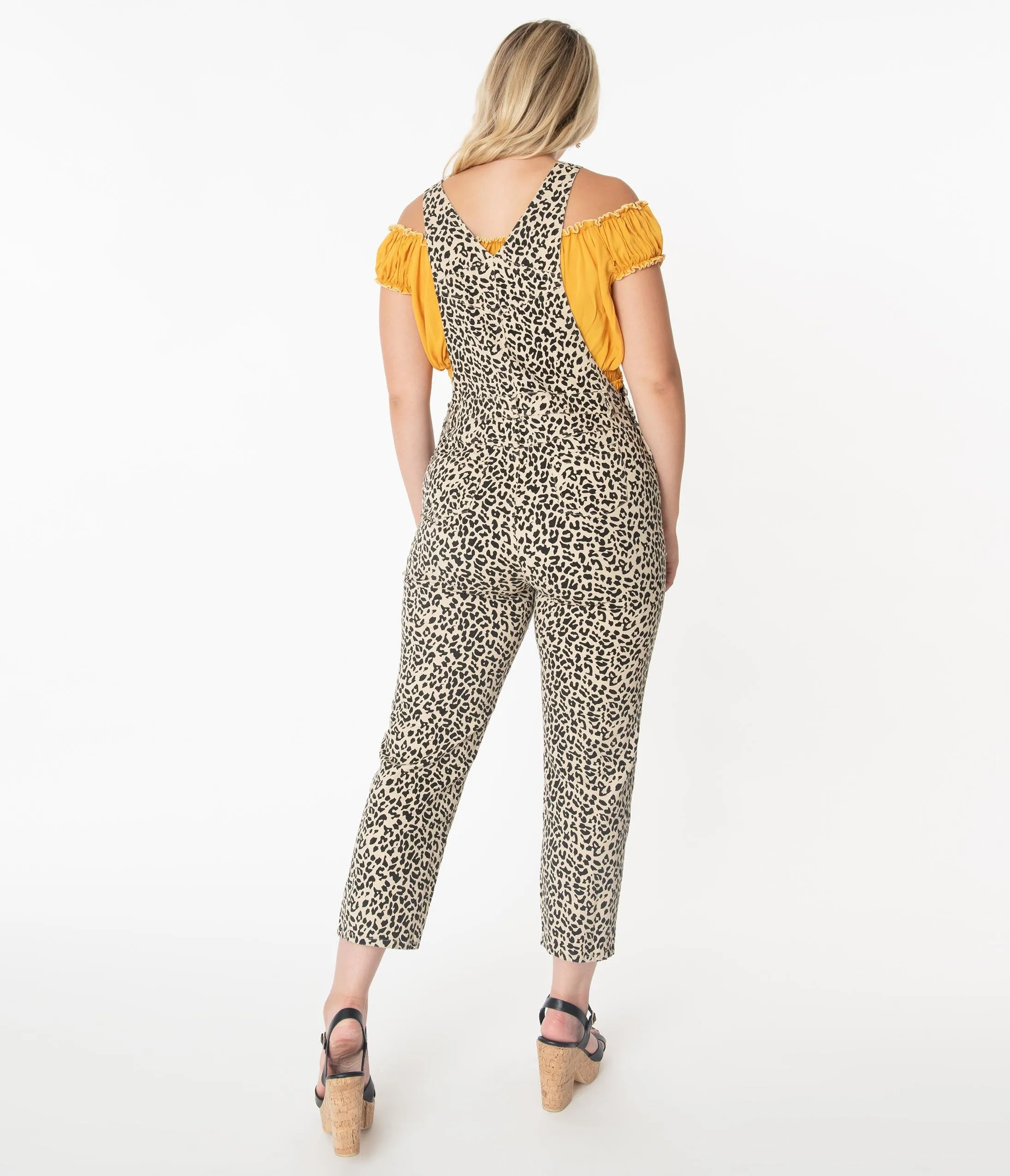 1970s Style Leopard Print Cropped Overalls