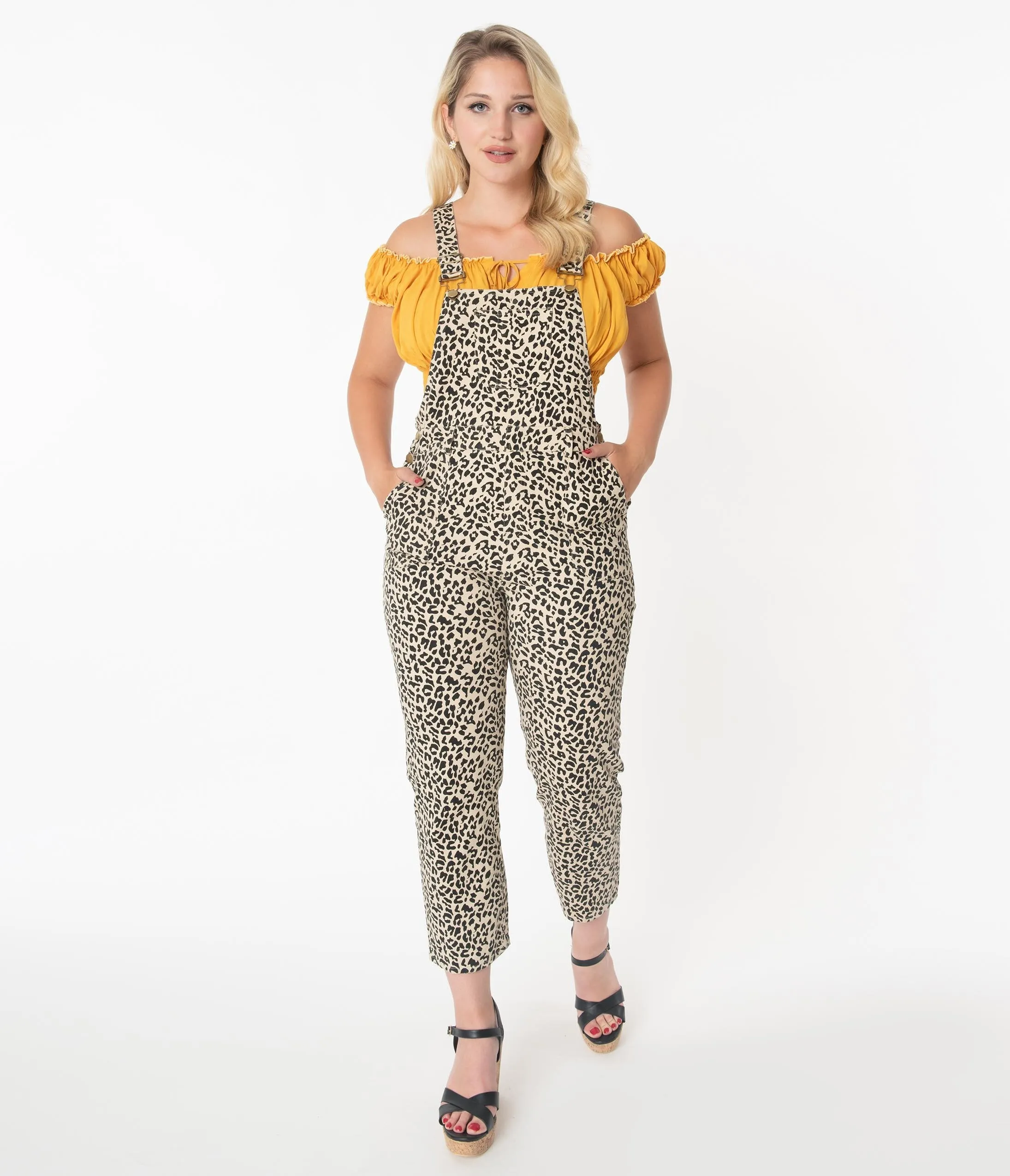 1970s Style Leopard Print Cropped Overalls