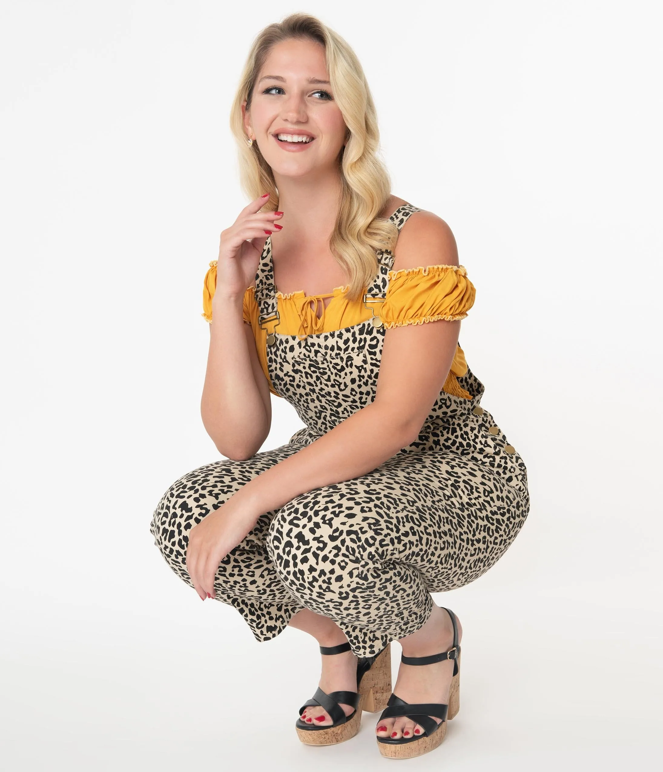 1970s Style Leopard Print Cropped Overalls