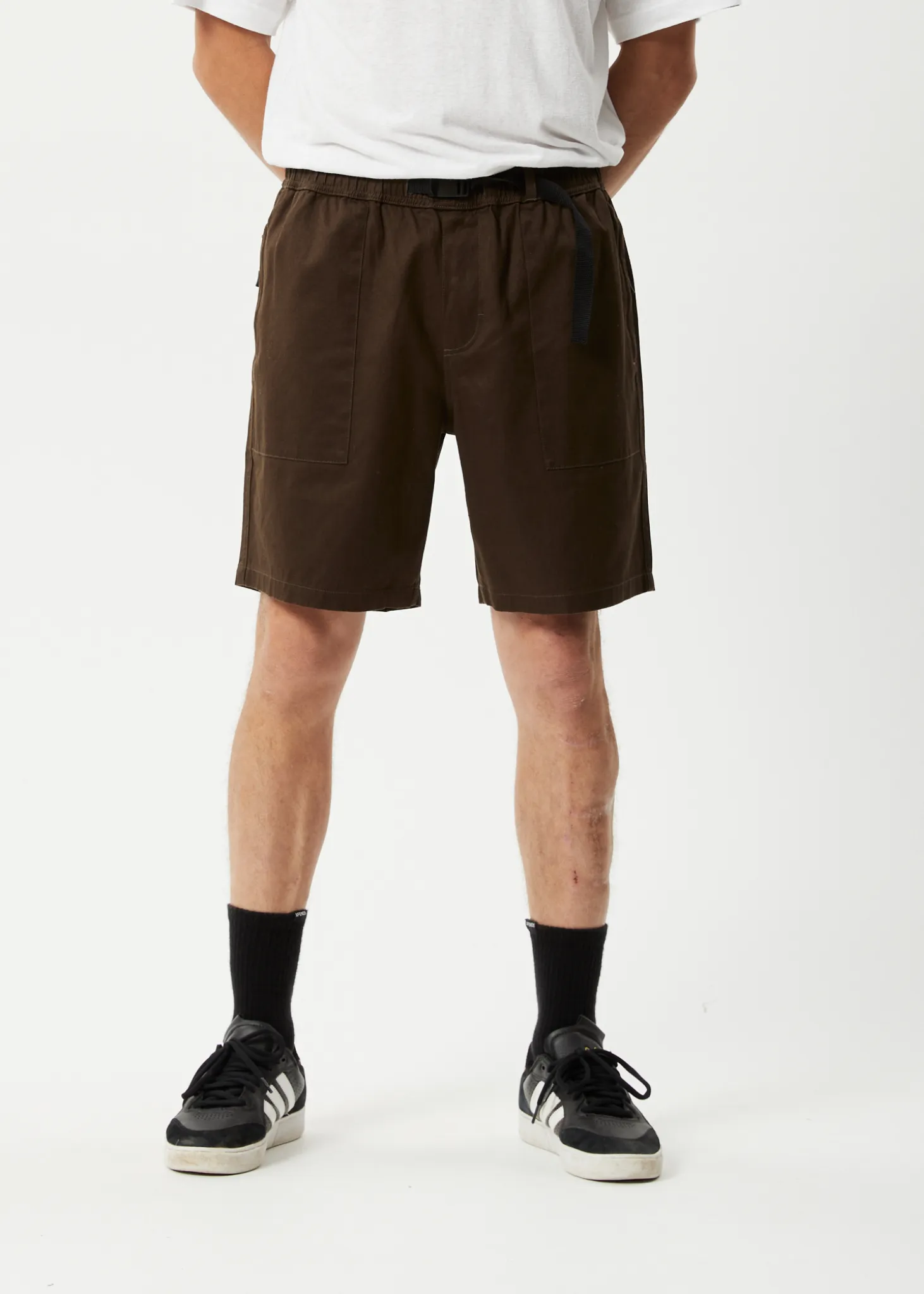 AFENDS Mens Cabal - Elastic Waist Shorts - Coffee