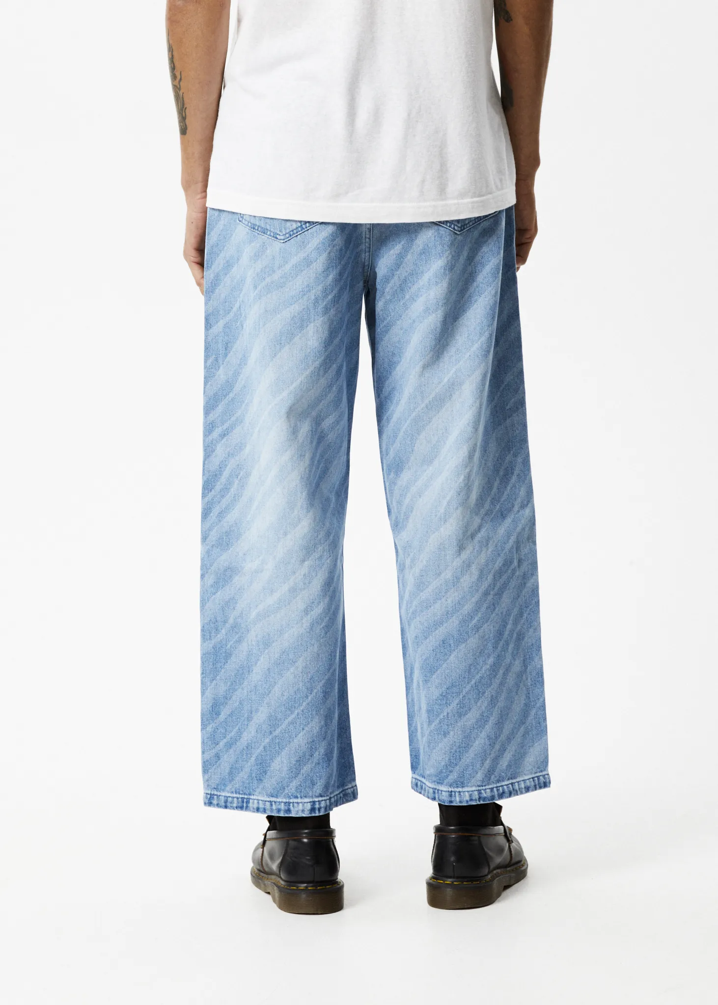 AFENDS Mens Pablo Atmosphere - Denim Baggy Jeans - Worn Blue