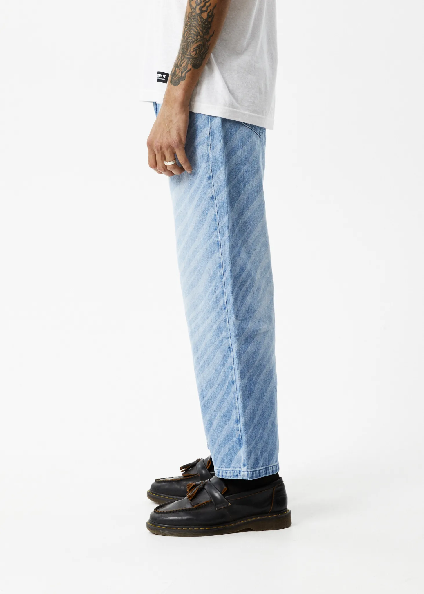 AFENDS Mens Pablo Atmosphere - Denim Baggy Jeans - Worn Blue