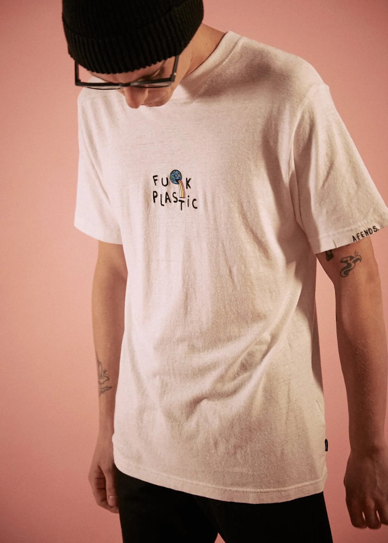 Afends Unisex F U Plastic - Hemp Retro Fit Tee - White