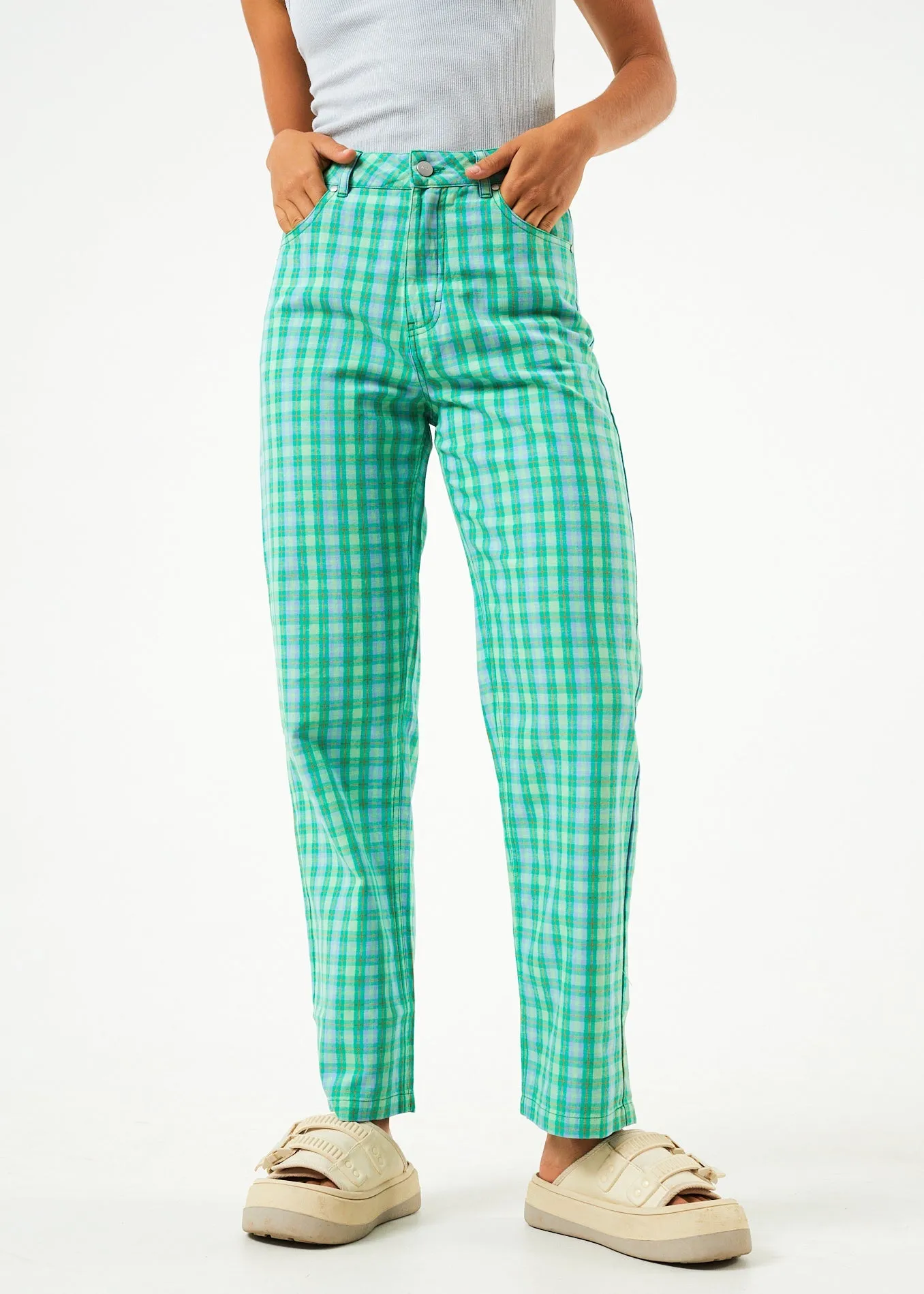 AFENDS Womens Tully Shelby - Check Wide Leg Pants - Forest Check