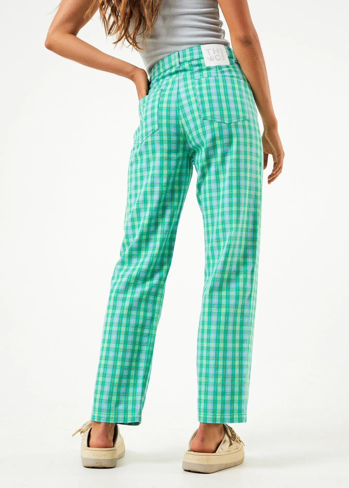 AFENDS Womens Tully Shelby - Check Wide Leg Pants - Forest Check