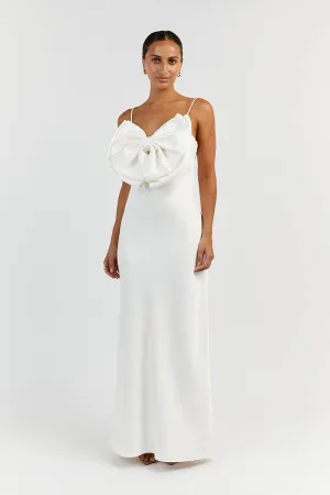 AISLE WHITE FRONT BOW MIDI DRESS