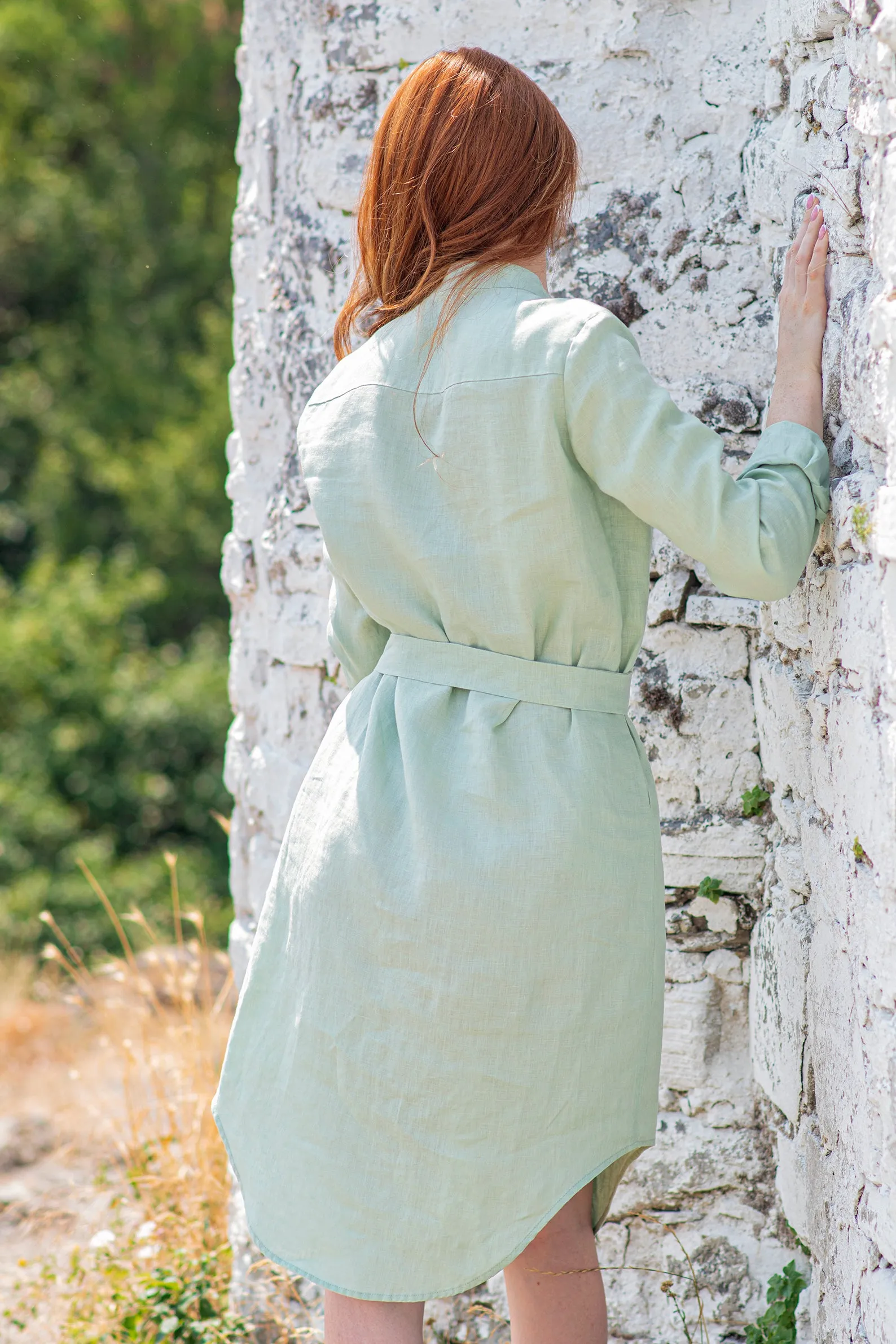 Belted Linen Shirt Dress