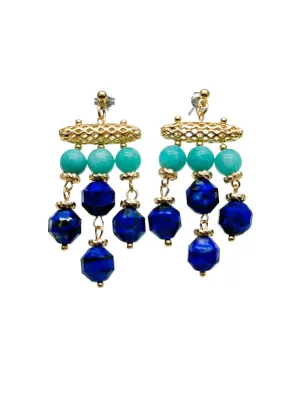 Bohemia Style Green Amazoniite and Lapis Tassel Earrings JE042