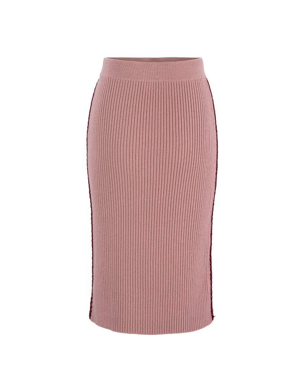 BORA AKSU Hand-Crocheted Pink Contrast Wool Straight Skirt