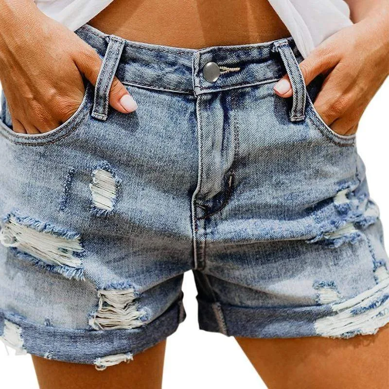 Boyfriend Style Distressed Denim Shorts