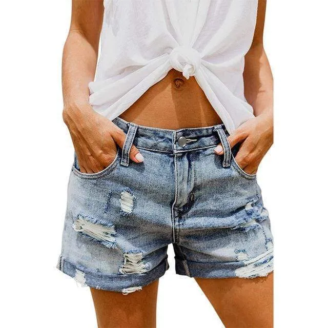 Boyfriend Style Distressed Denim Shorts