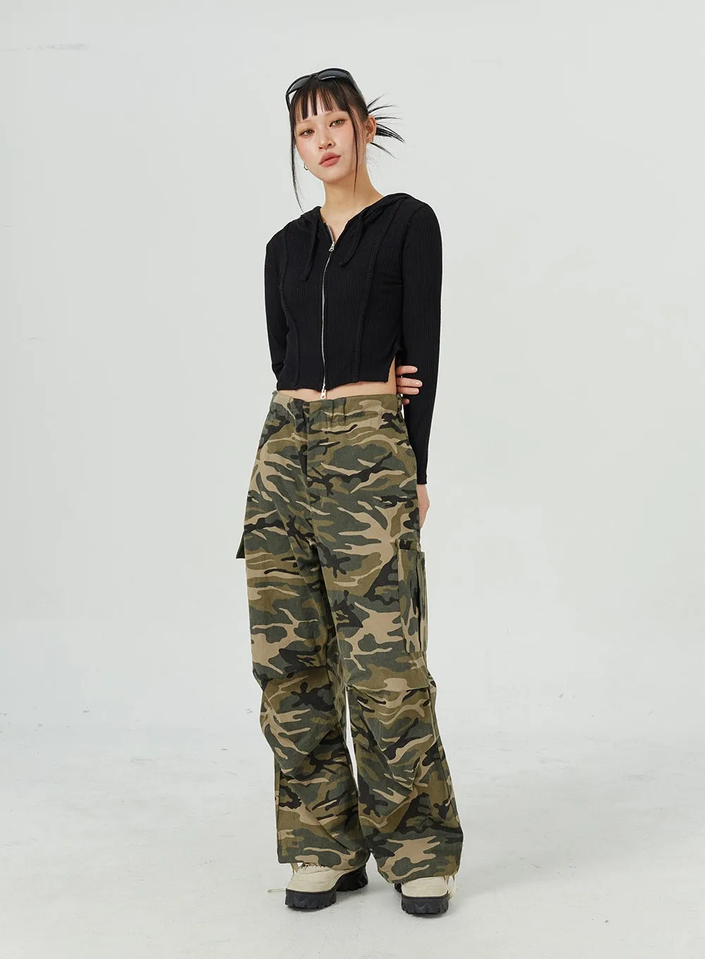 Camo Cargo Wide Leg Pants CM317