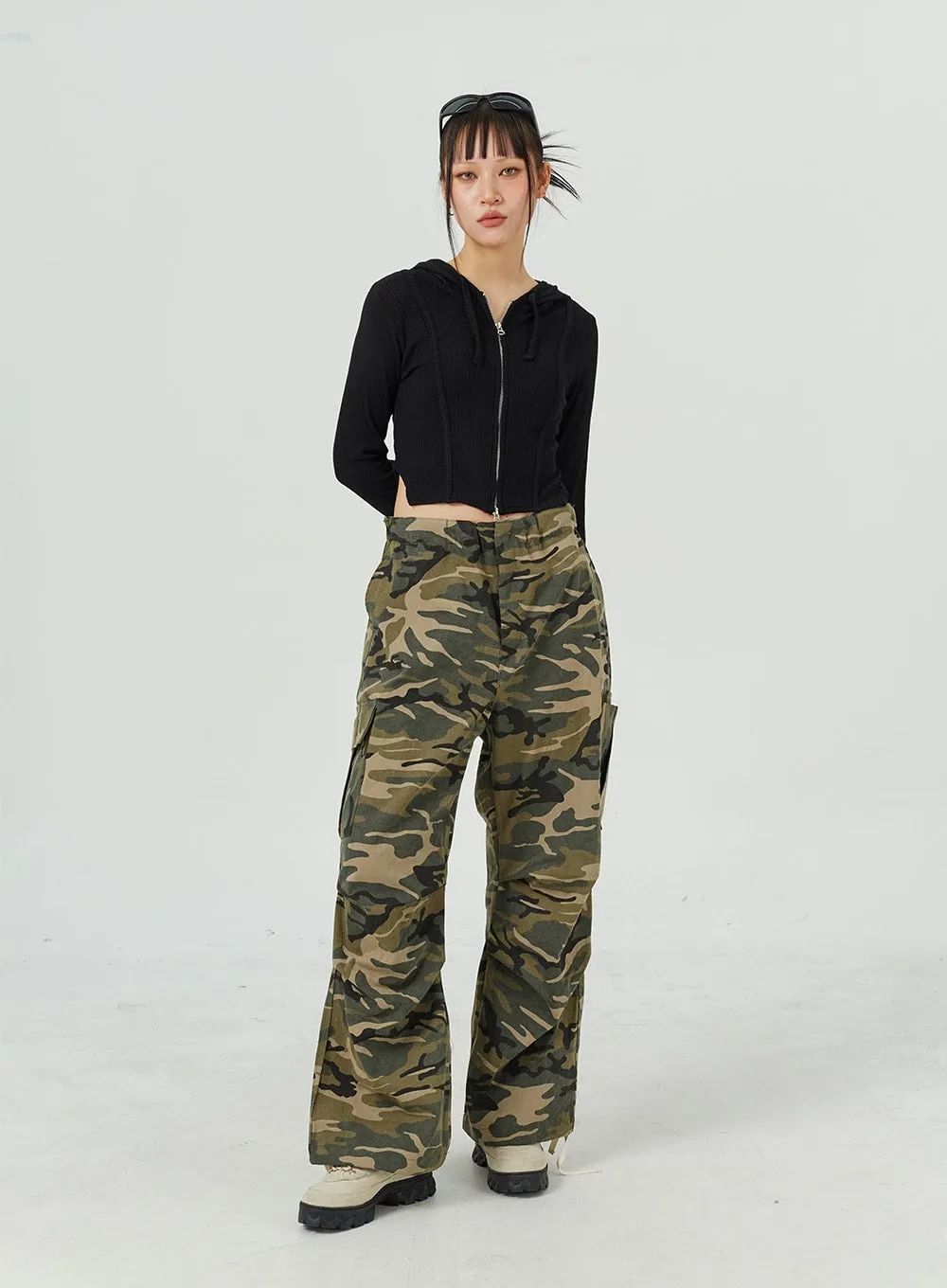 Camo Cargo Wide Leg Pants CM317