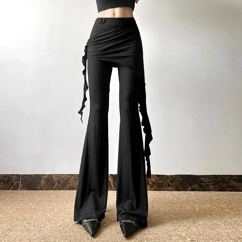 Casual Wide Leg Solid Mid-Waisted Pant