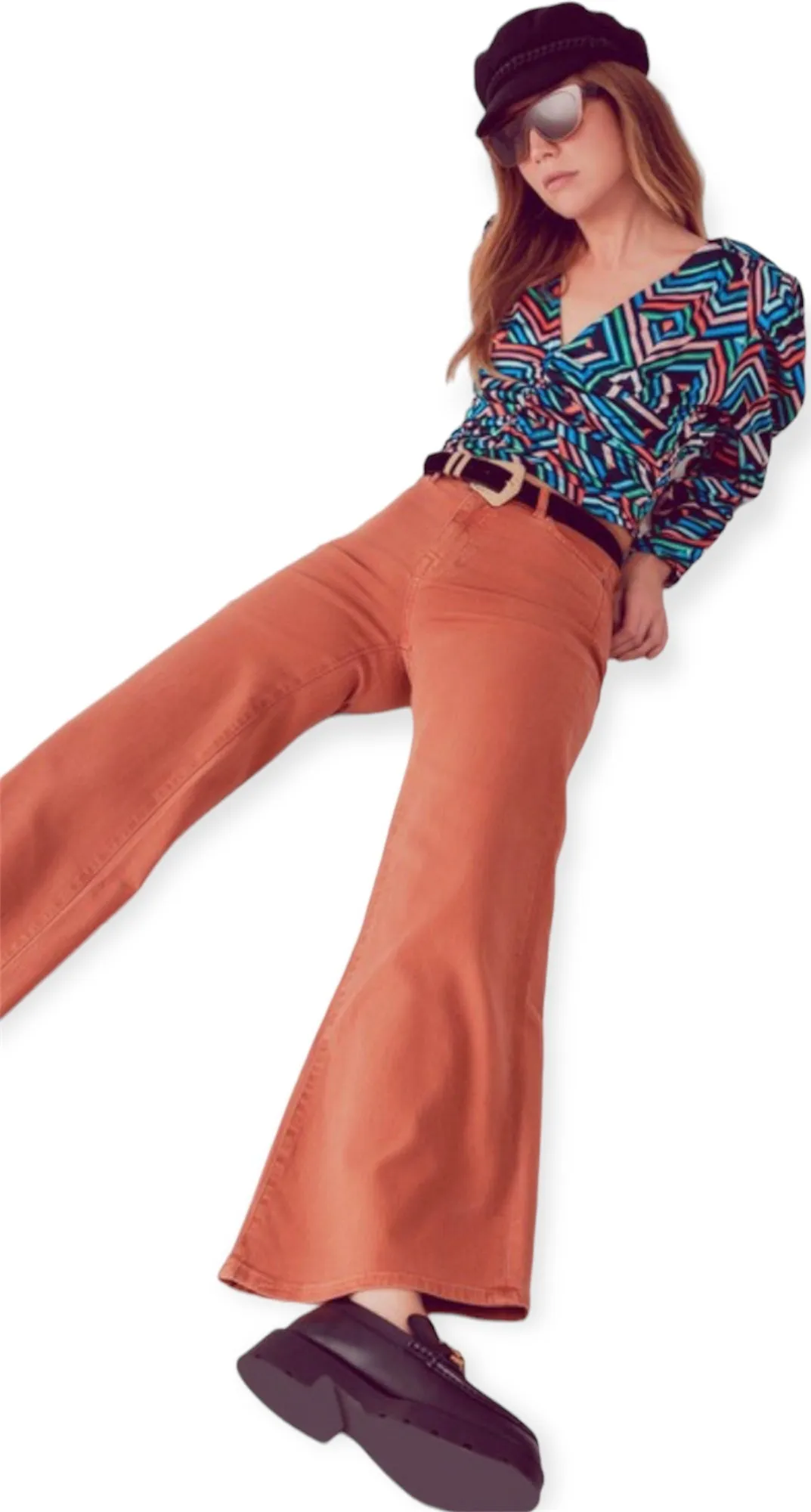 Cotton Blend Wide Leg Jeans In Orange