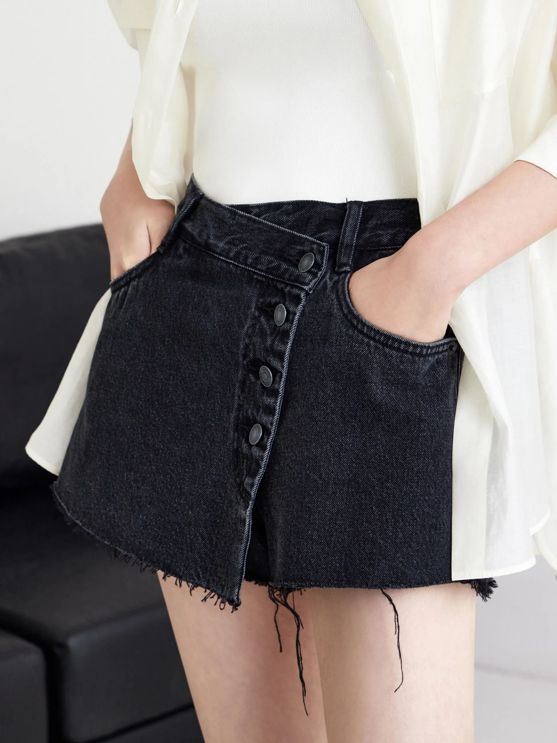 Cotton Irregular Denim Shorts