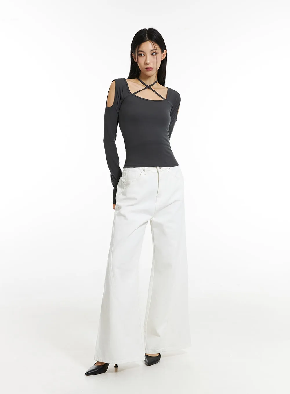 Cotton Wide Leg Flare Pants IN308