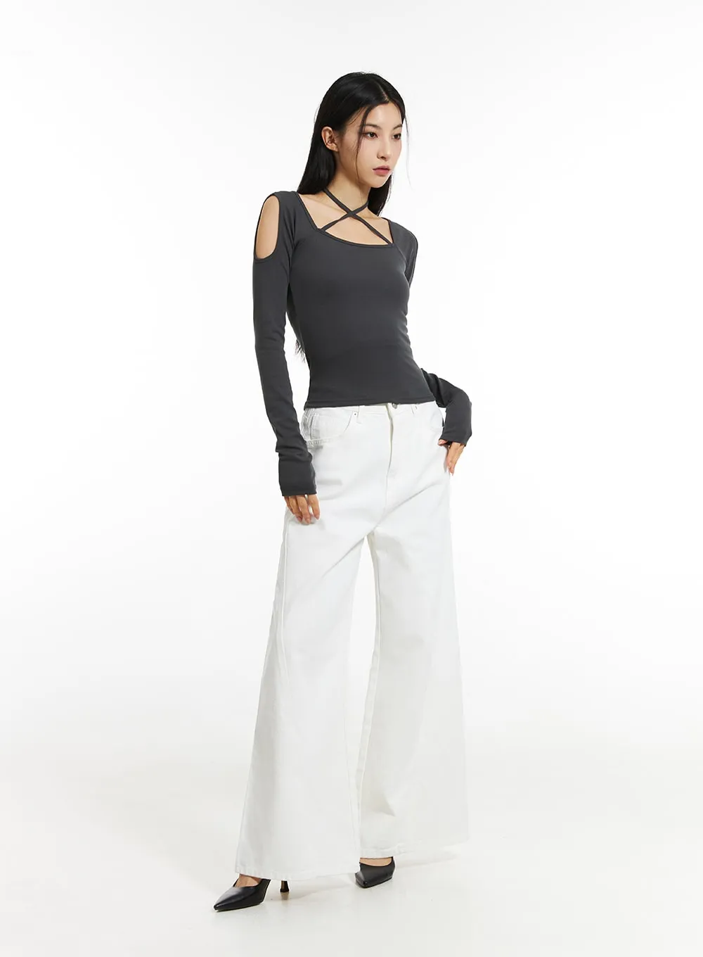 Cotton Wide Leg Flare Pants IN308