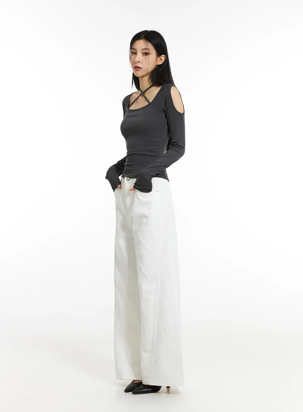 Cotton Wide Leg Flare Pants IN308