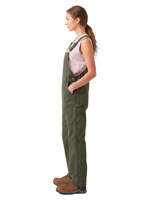 Dickies Women's Relaxed Fit Bib Overalls Rinsed Moss Green