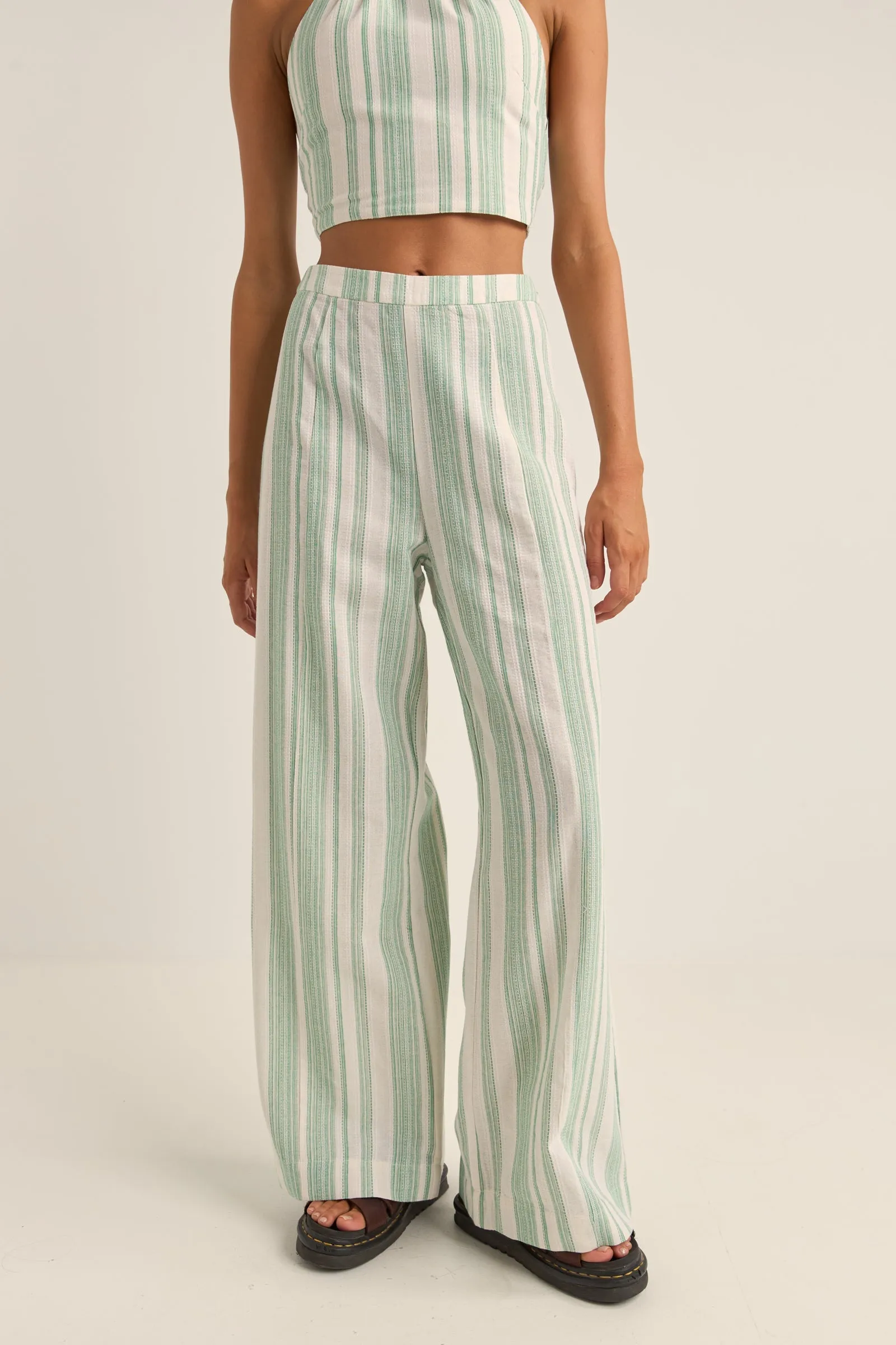 Dinero Stripe Wide Leg Pant Green