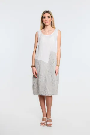 Donna Leaf Jacquard Insert Linen Dress (DT123J)