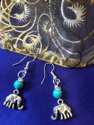 Elephant Earrings With Turquoise Crystal