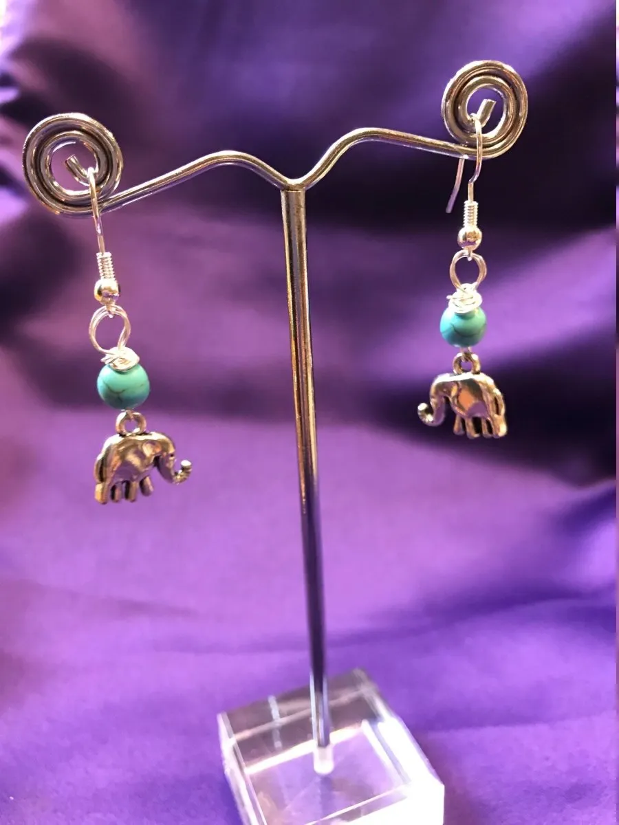 Elephant Earrings With Turquoise Crystal