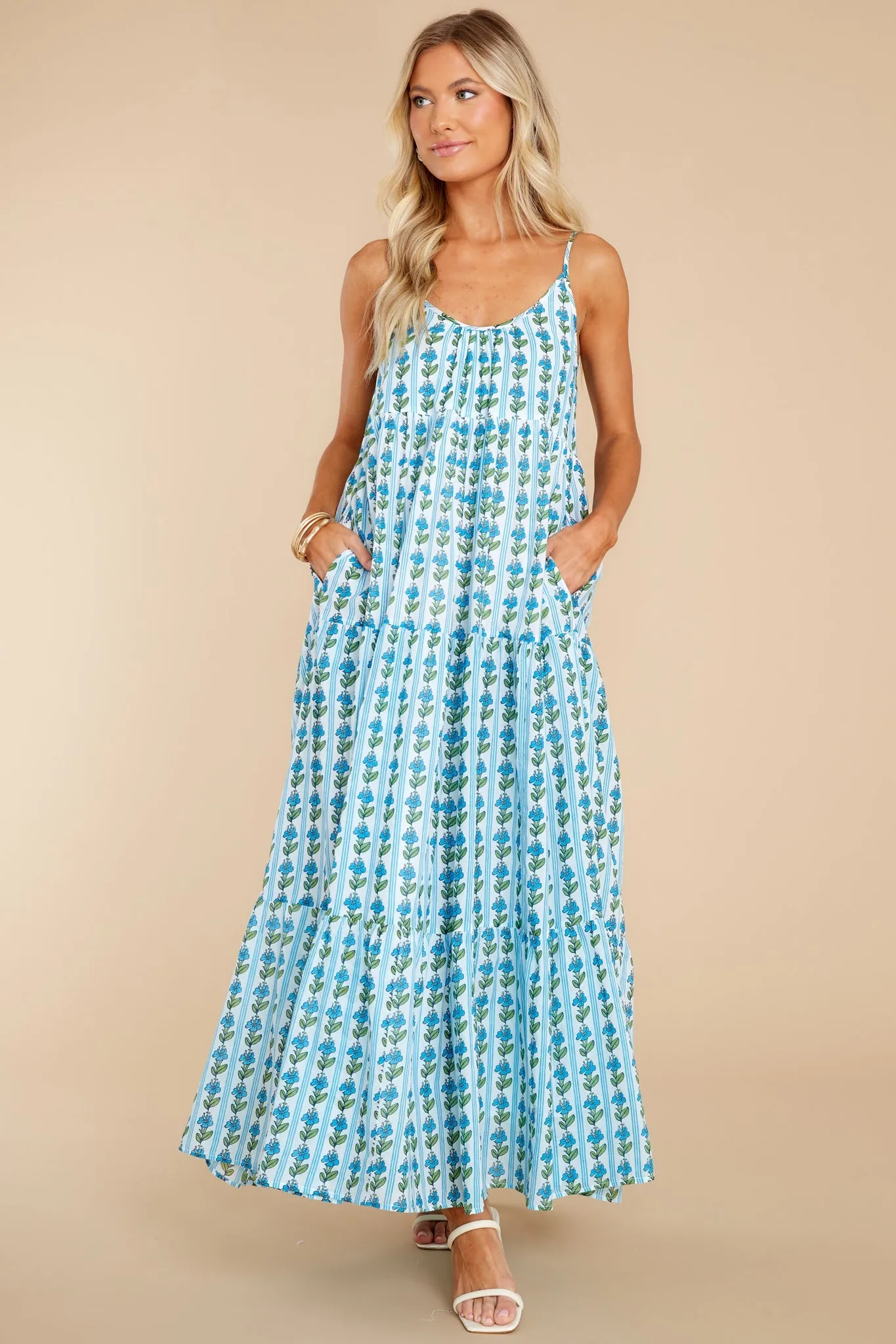 Emily Floral Stripe Pool Long Dress