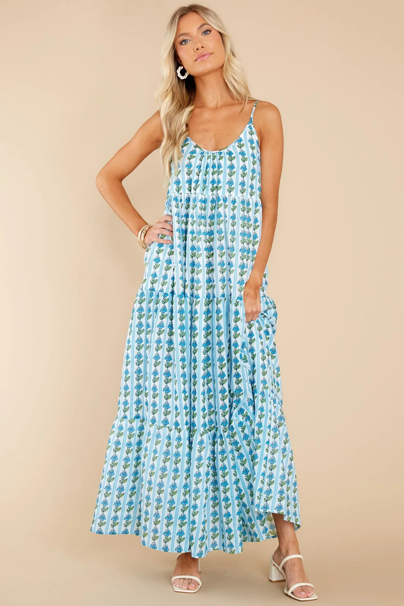 Emily Floral Stripe Pool Long Dress