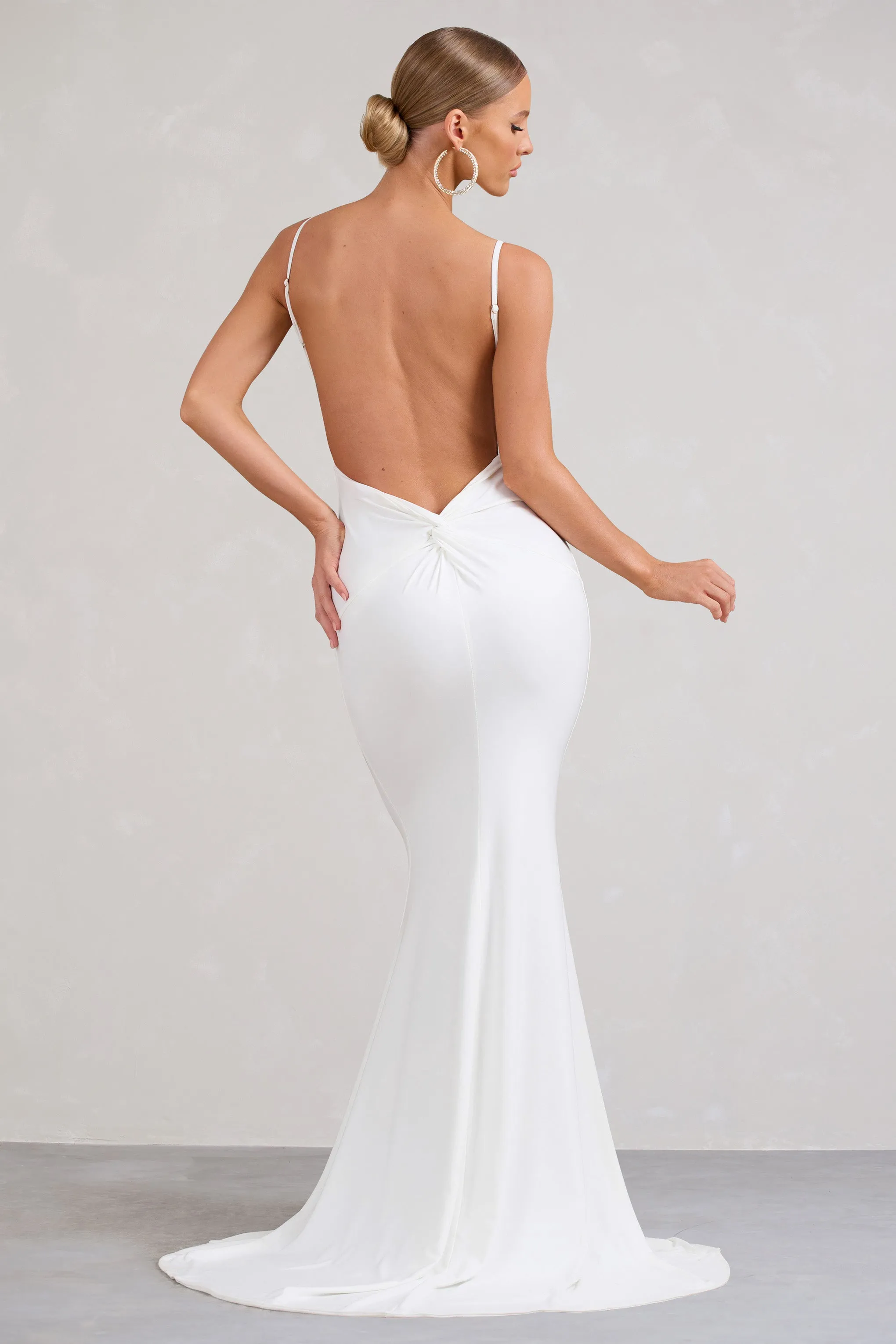 Endless Love | White Backless Knot Detail Fishtail Maxi Dress