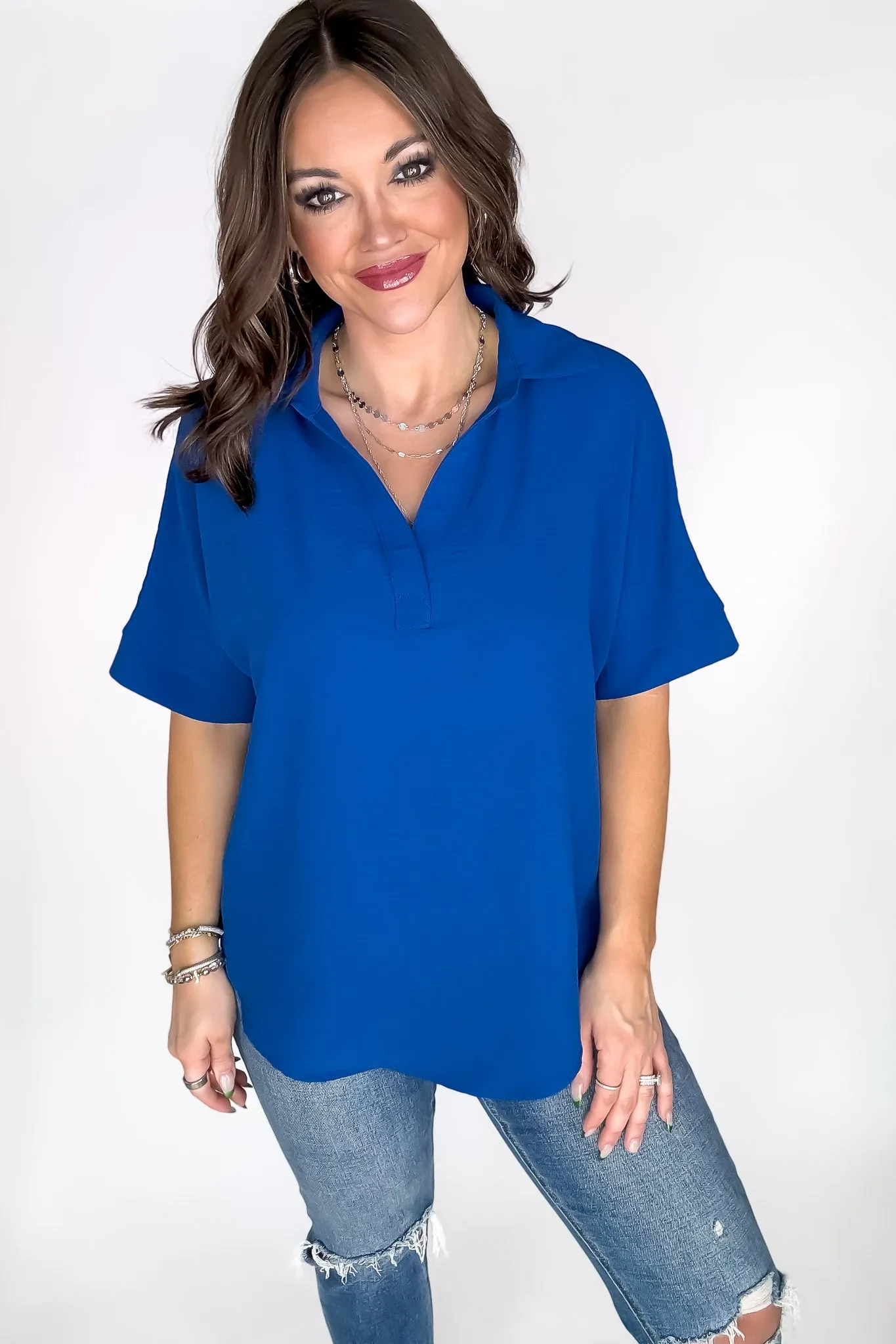 Exclusive Classic Blue V Neck Top