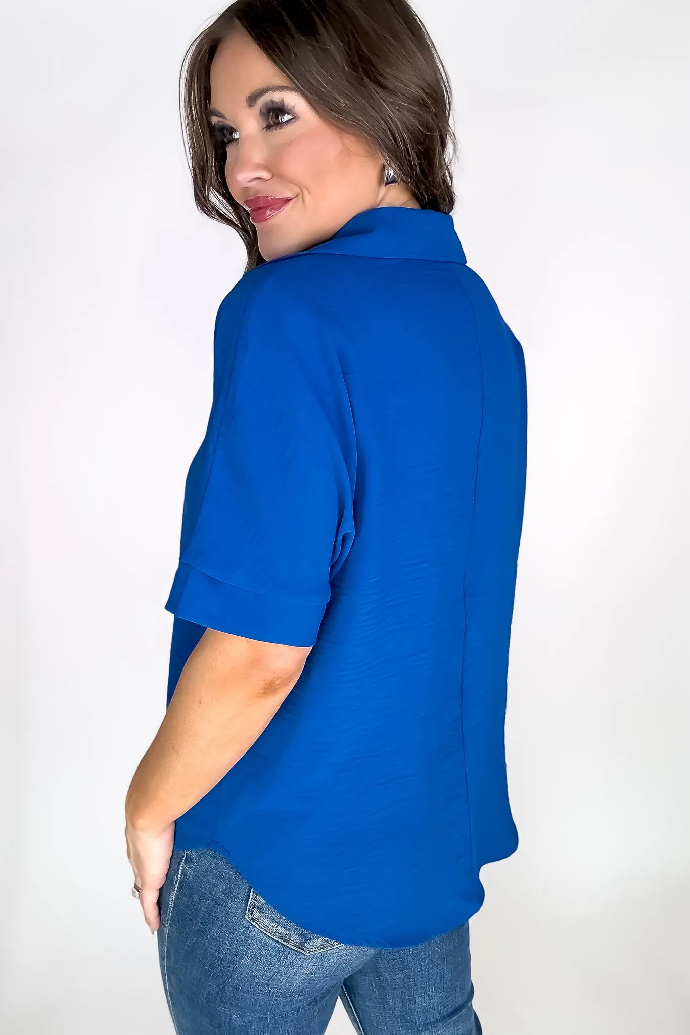 Exclusive Classic Blue V Neck Top