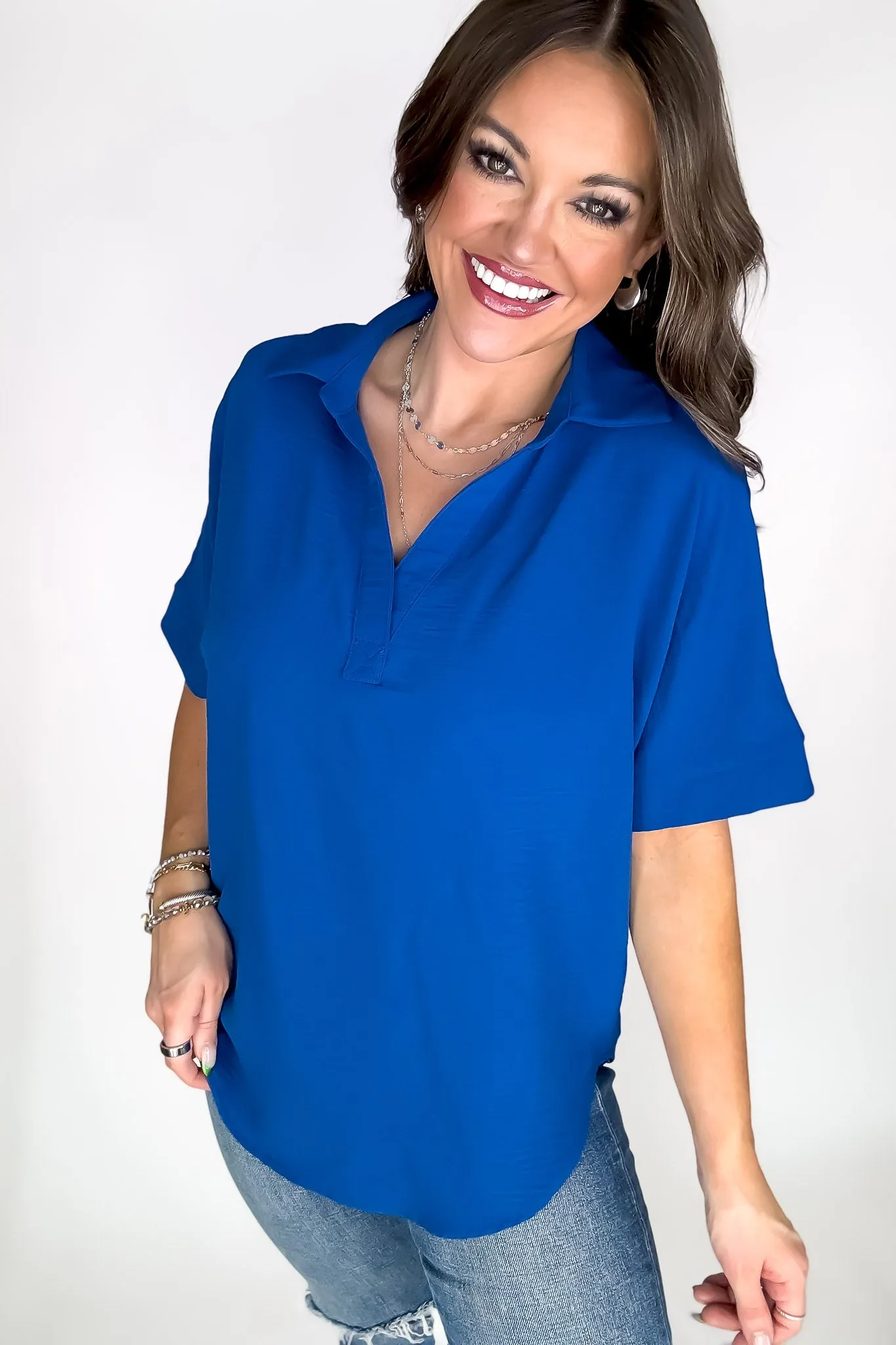 Exclusive Classic Blue V Neck Top