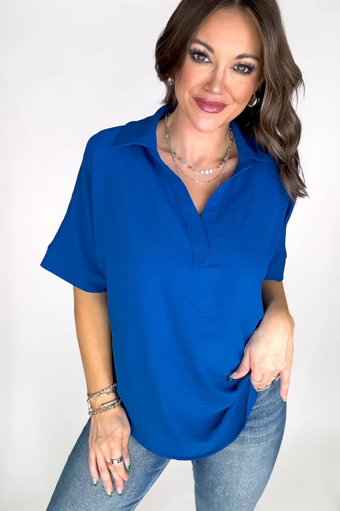 Exclusive Classic Blue V Neck Top