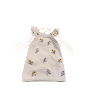 Floral Emb Tunic Baby Knit Dress Set Stone