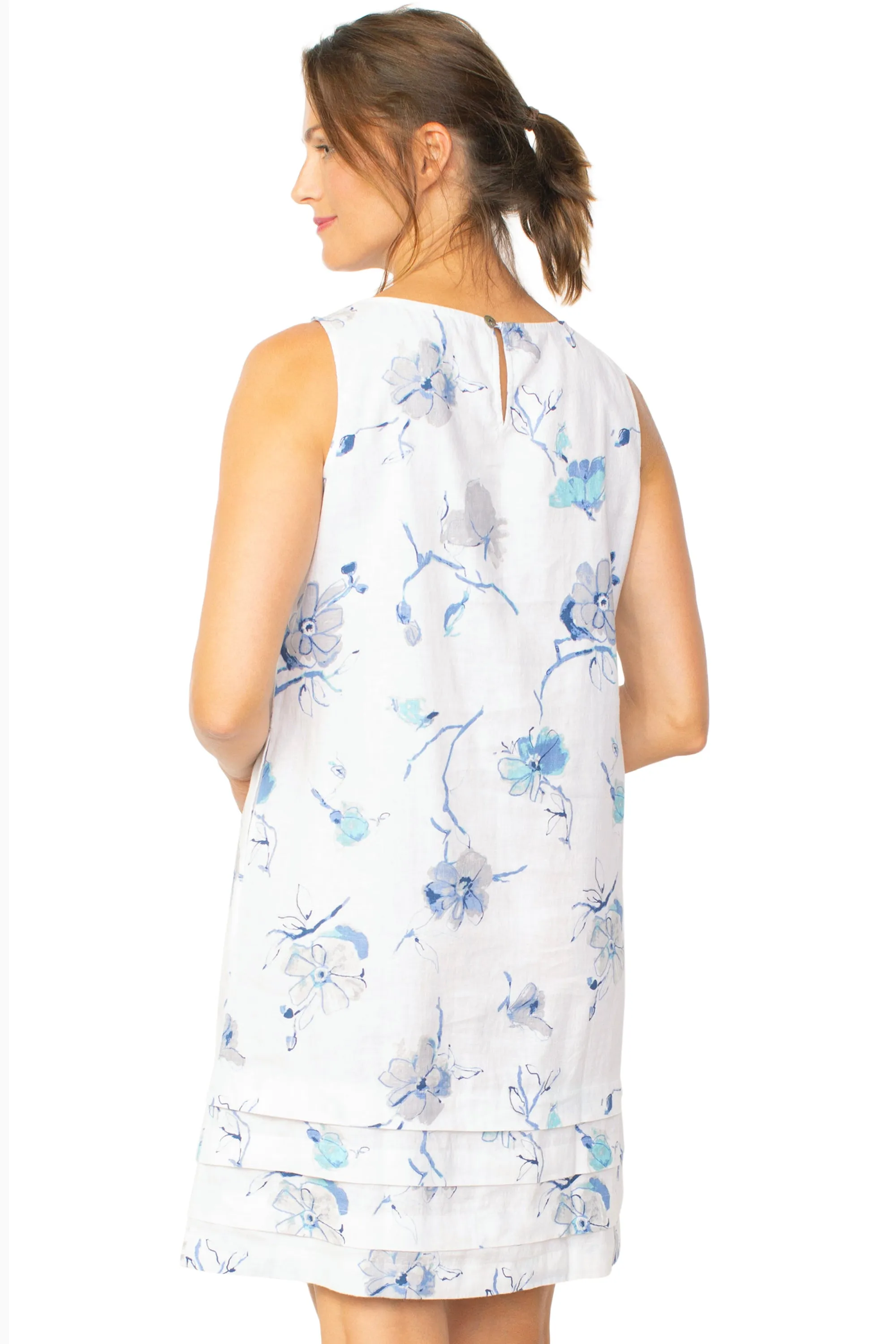 Floral Linen Pleat Hem Dress