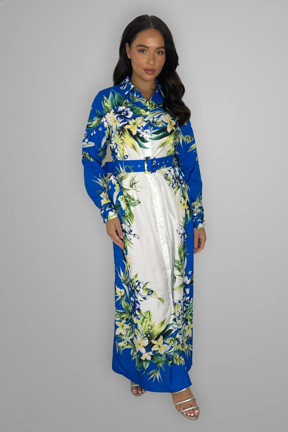 Floral Print Modern Modest Belted A Line Dress