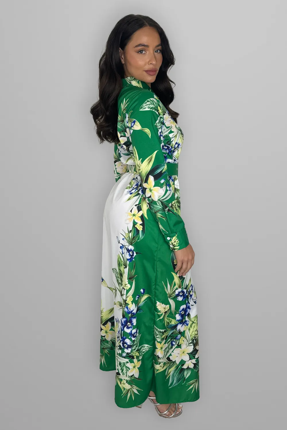 Floral Print Modern Modest Belted A Line Dress