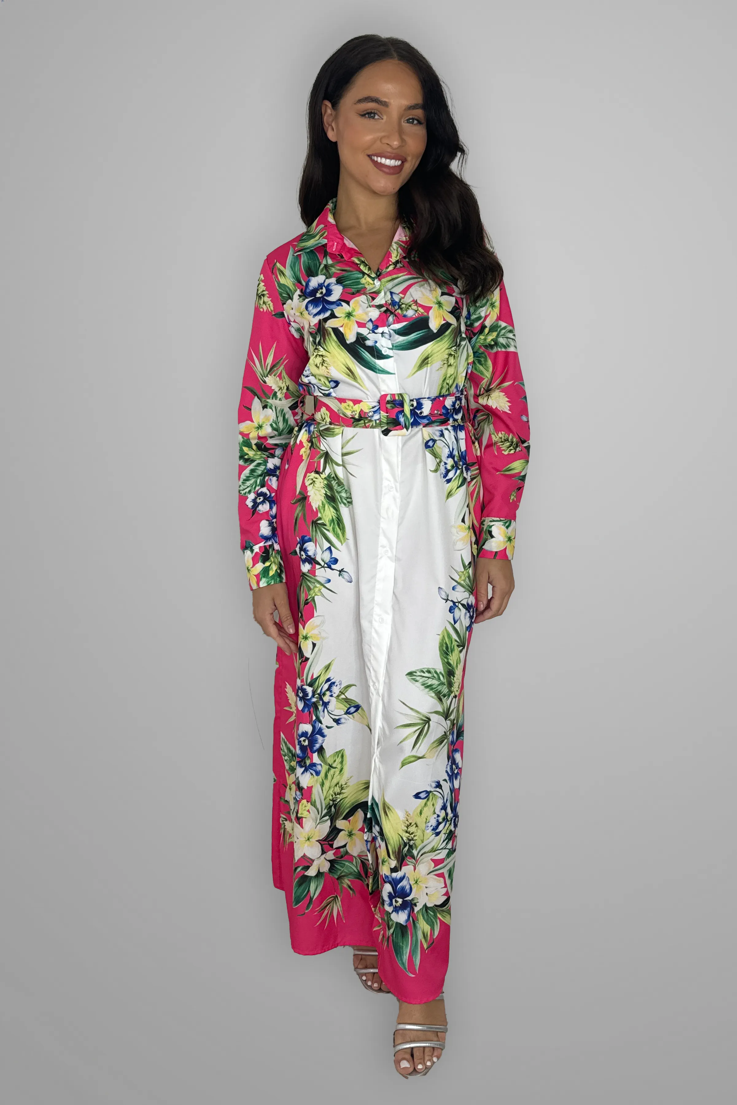 Floral Print Modern Modest Belted A Line Dress