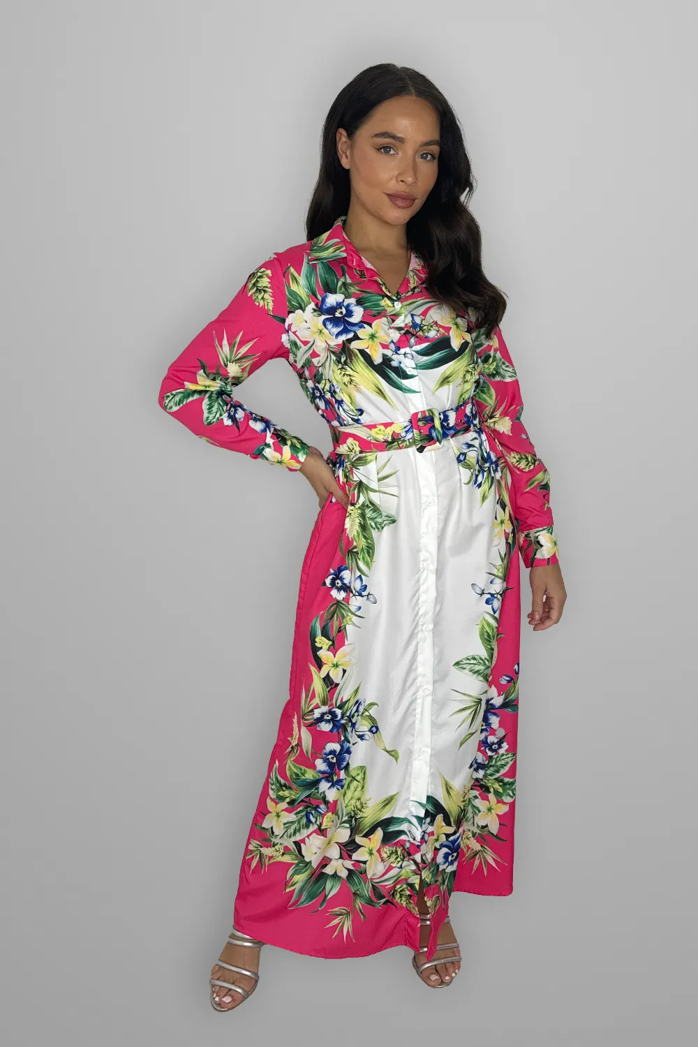 Floral Print Modern Modest Belted A Line Dress