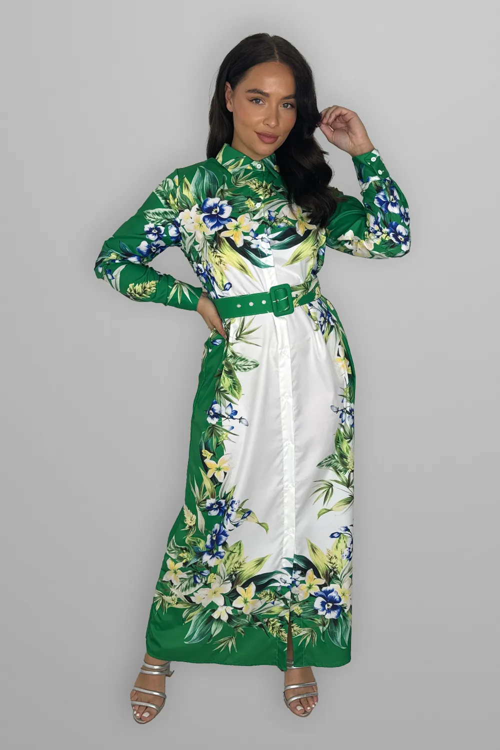 Floral Print Modern Modest Belted A Line Dress