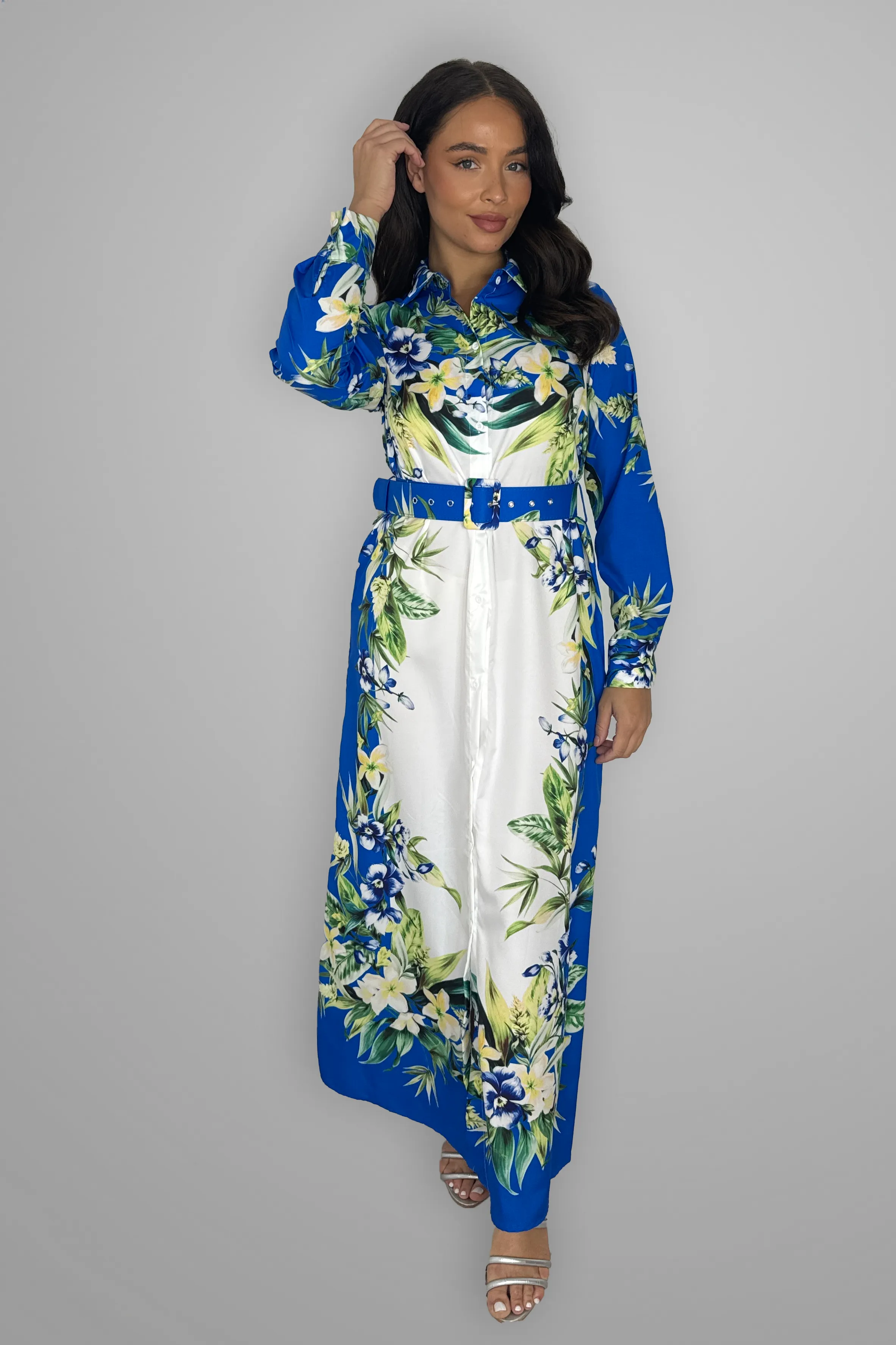 Floral Print Modern Modest Belted A Line Dress