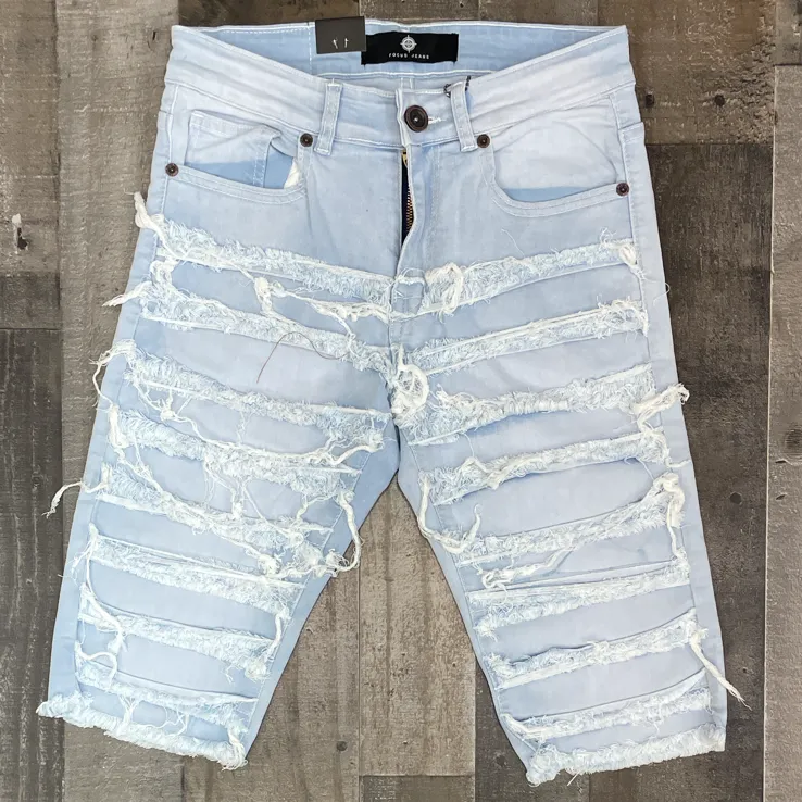 Focus- ripped shreded denim shorts (light wash)