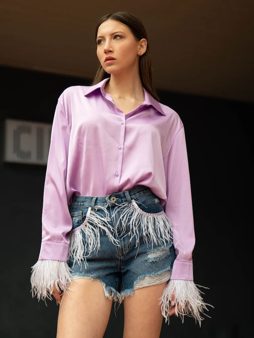 FORMENTERA - Lilac Marabou Feather Shorts