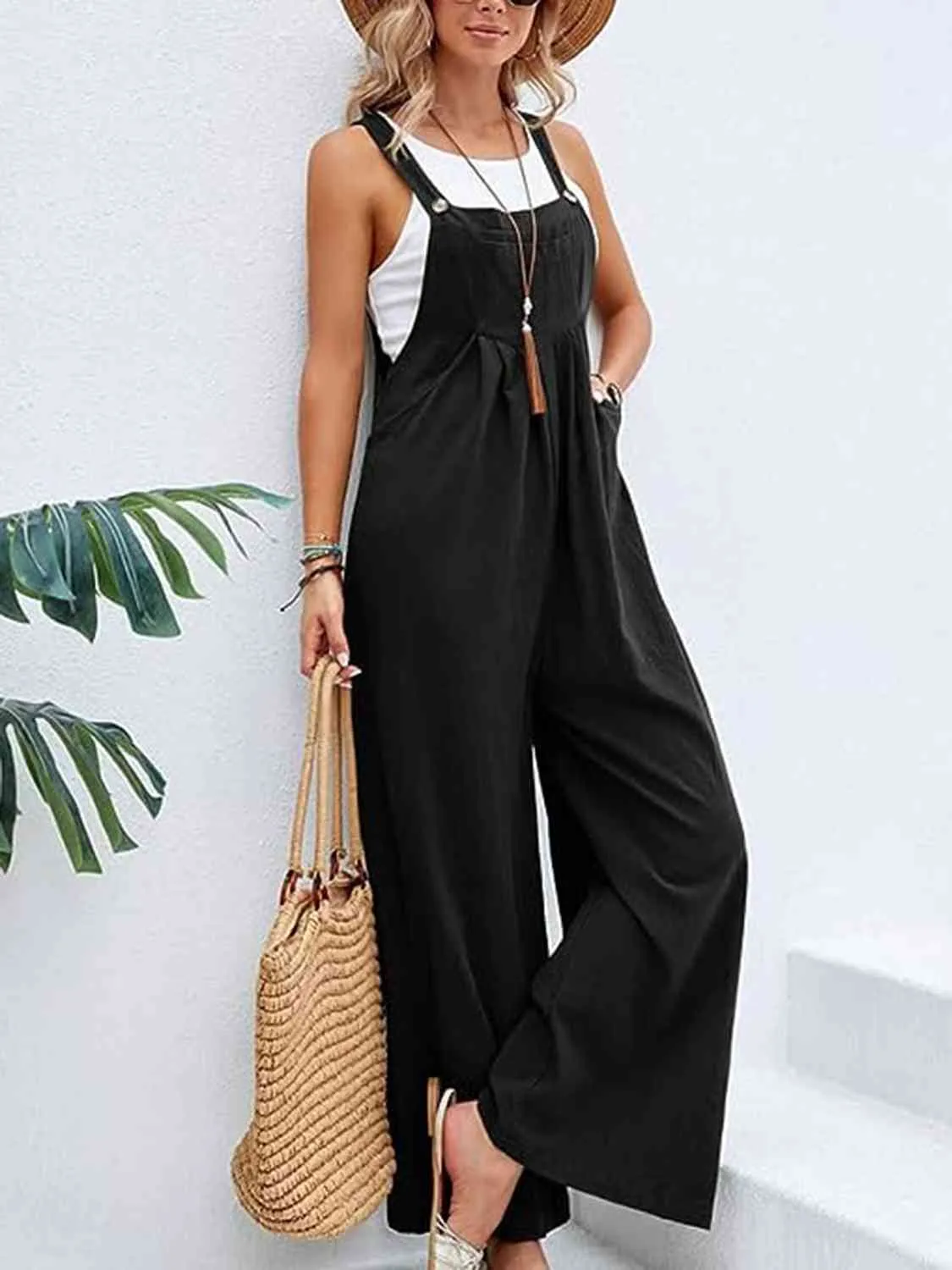 Full Size Wide Leg Overalls with Pockets