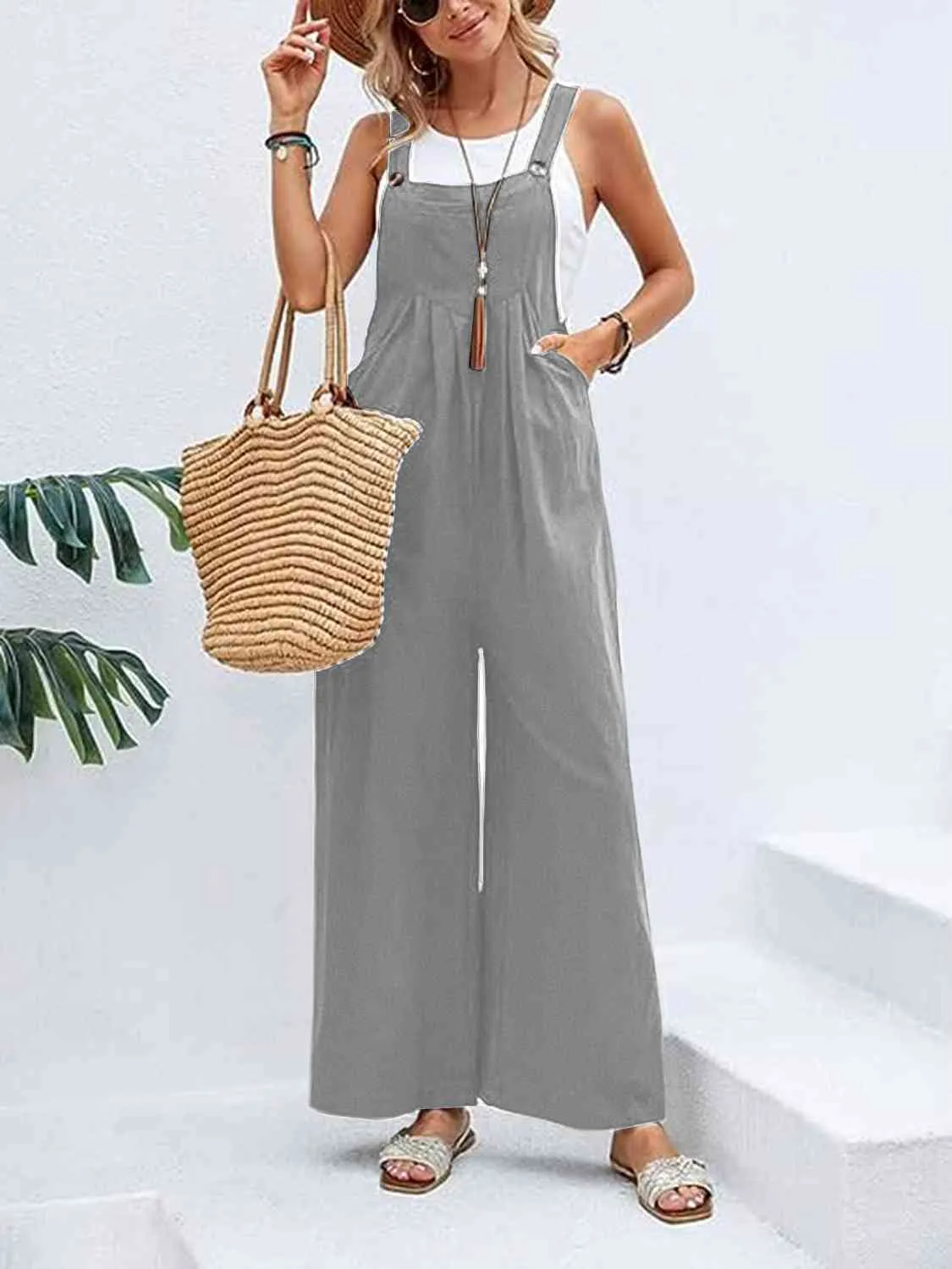 Full Size Wide Leg Overalls with Pockets