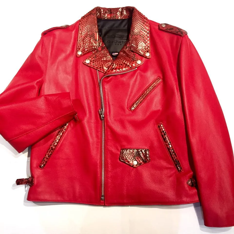 G-Gator Candy Red Diamond Back Python Biker Jacket