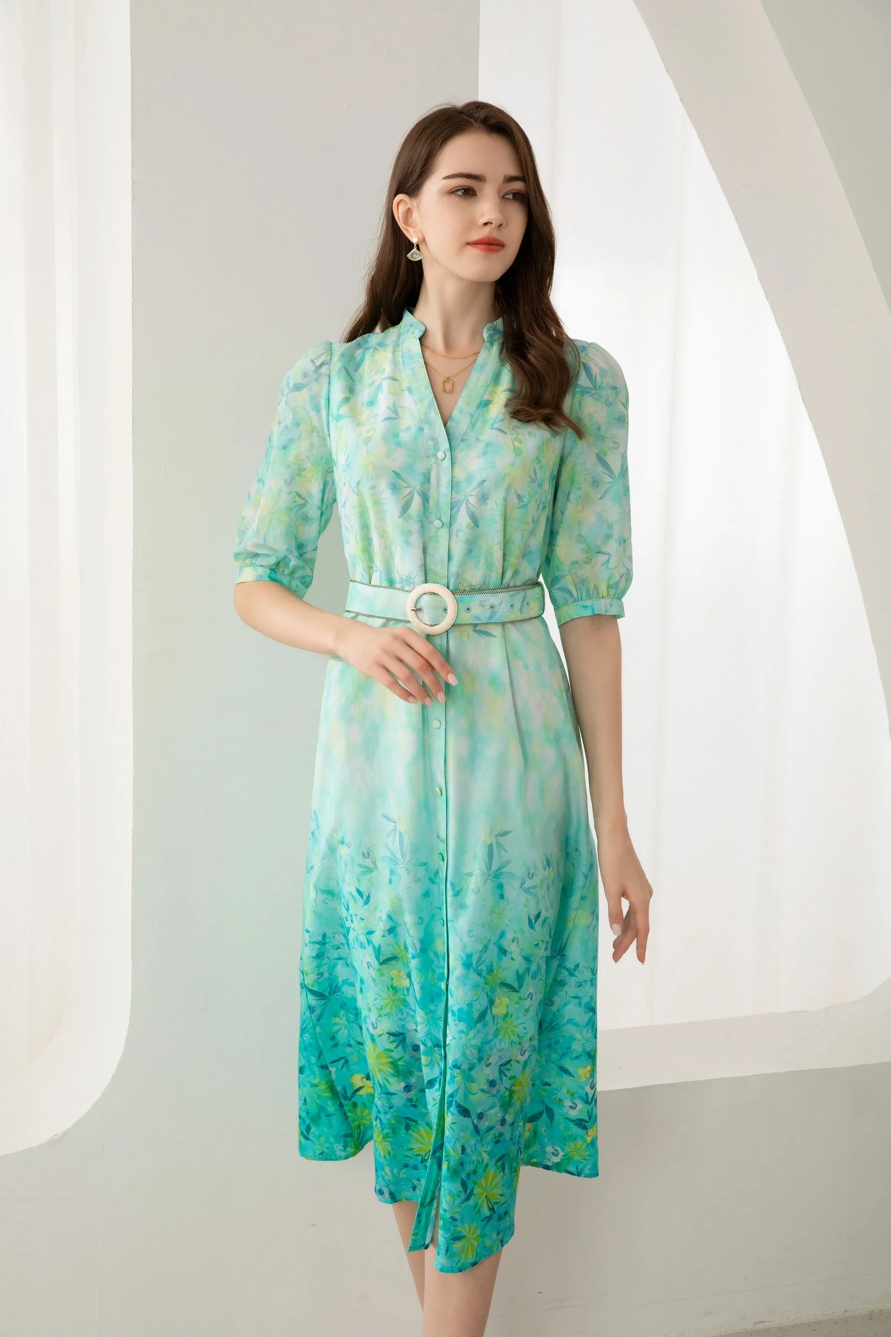 GDS Carina Belted  Long Silk  Dress  | Print