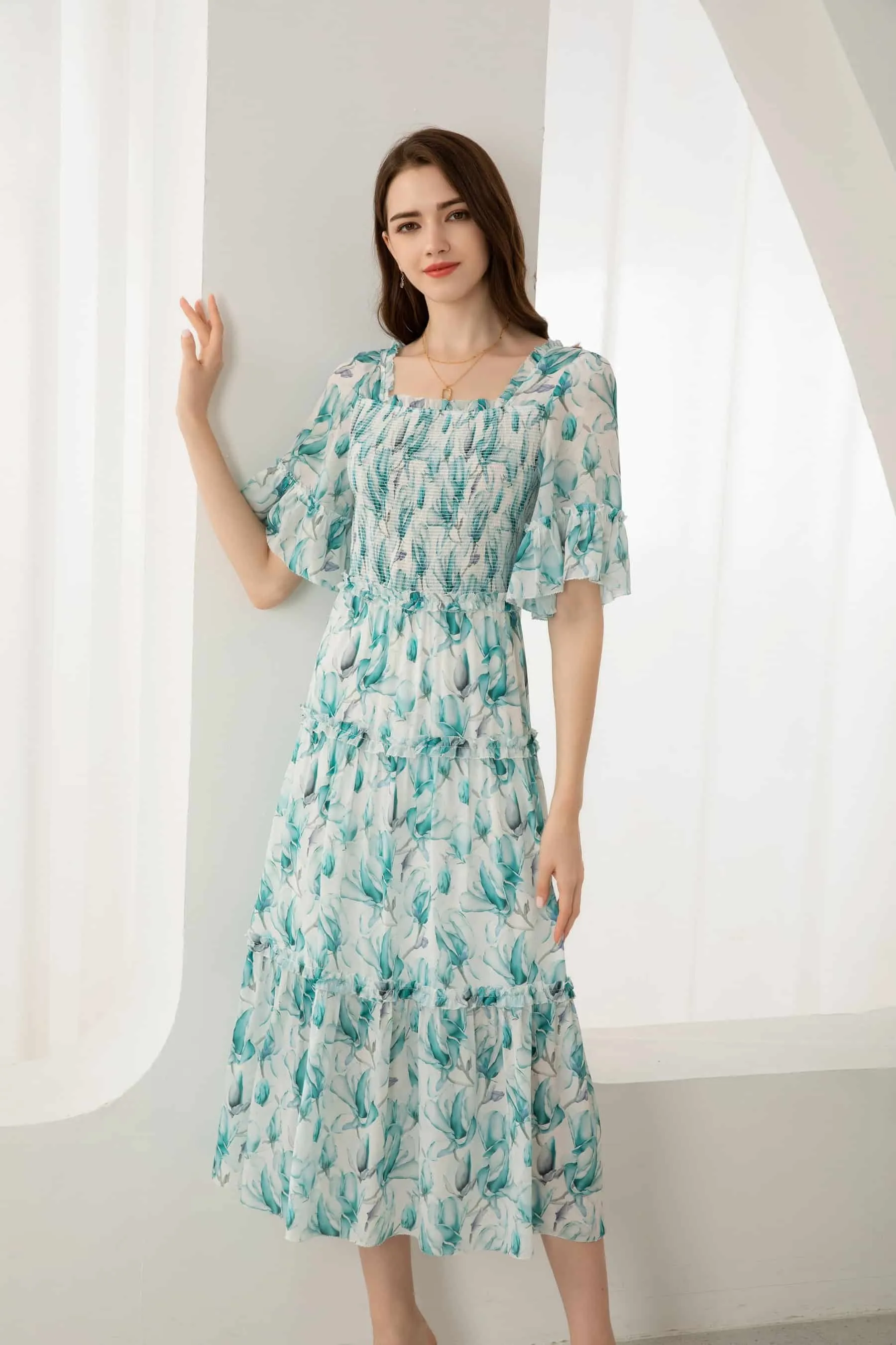 GDS Risette Silk  Long Dress | Blue Print